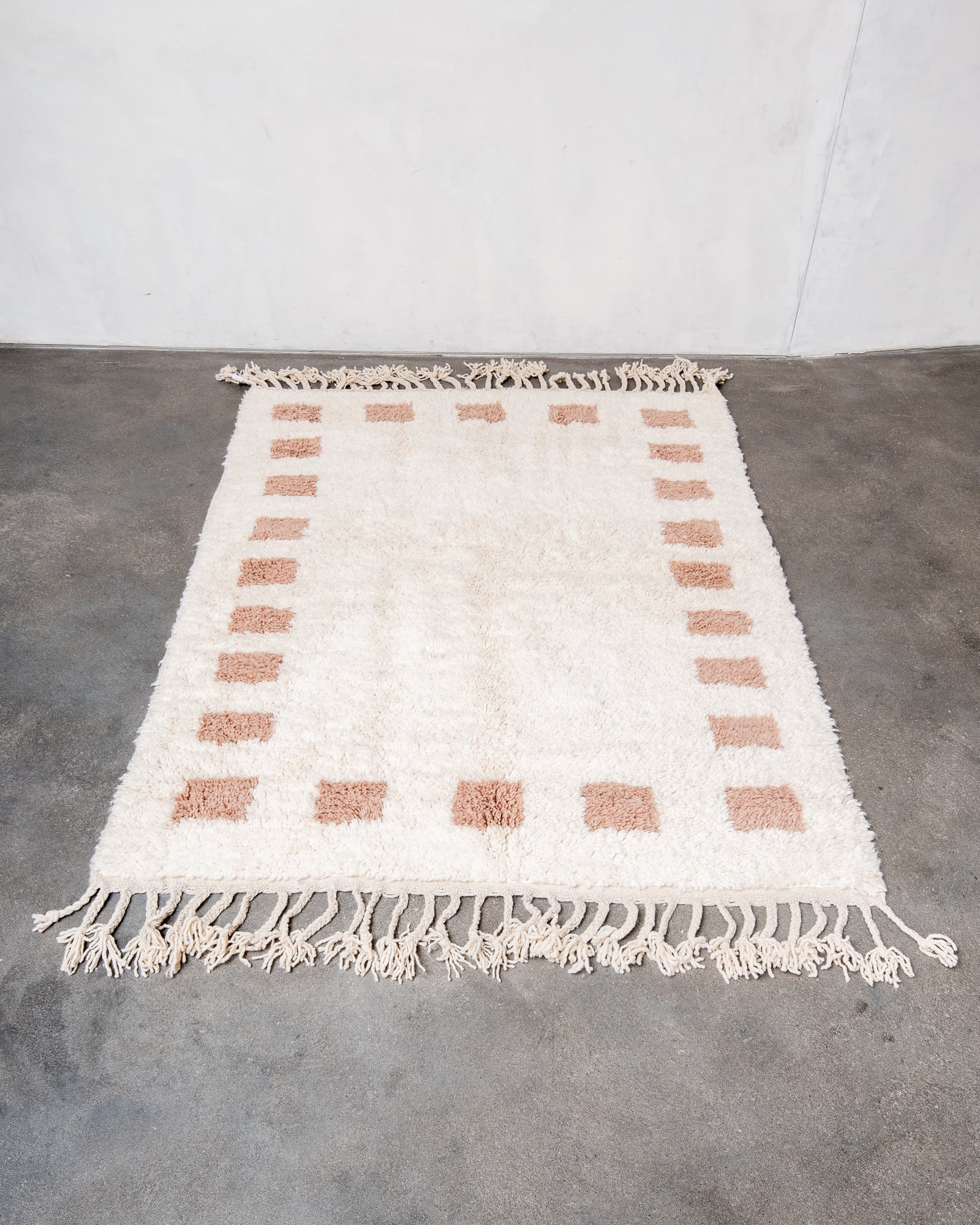 Modern, designer, handcrafted Berber rug from Morocco. Beniourain carpet with beautiful colours and patterns and fluffy wool texture.